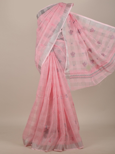 

Pothys Pink & Grey Checked Saree