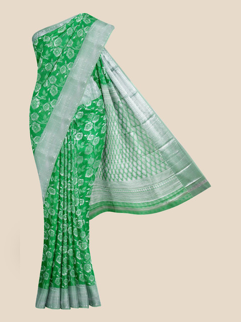 

Kalamandir Green Woven Design Silk Blend Kanjeevaram Saree