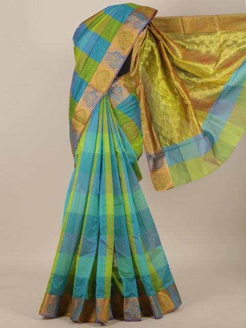 

Pothys Green & Blue Ethnic Motifs Zari Silk Cotton Saree