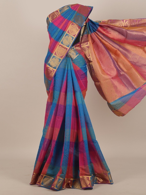 

Pothys Blue & Red Checked Zari Silk Cotton Saree