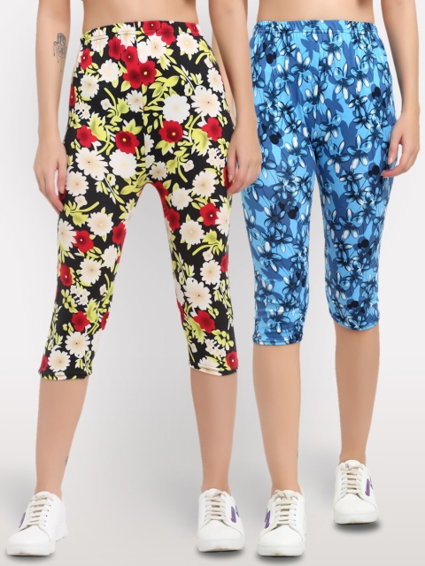 

NEUDIS Women Set of 2 Blue & Black Printed Skinny Fit Capris