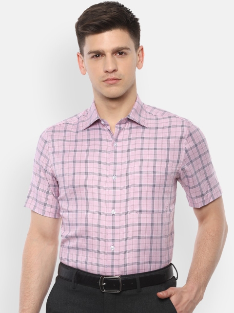 

Louis Philippe Men Pink & Black Checked Pure Cotton Formal Shirt