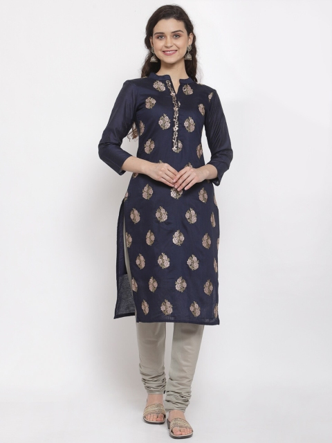 

Me Lady Fashion Navy Blue & Grey Embroidered Semi-Stitched Dress Material