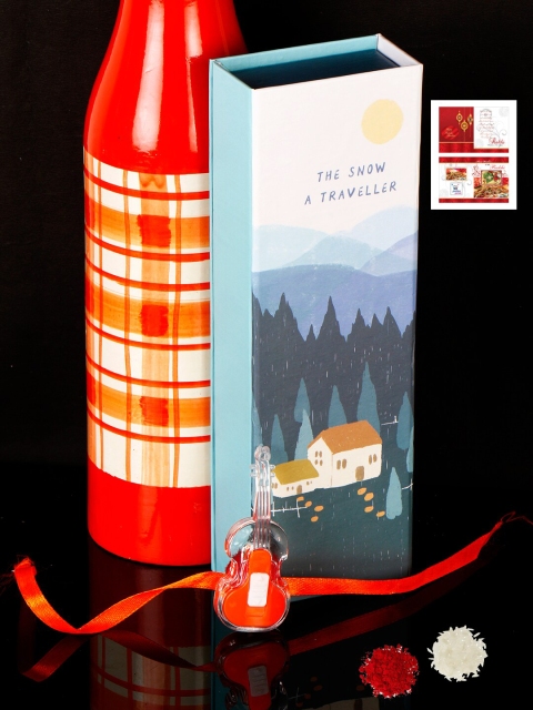 

PASSION PETALS Gifts For Brother Orange Rakhi with Card & Pencil Box