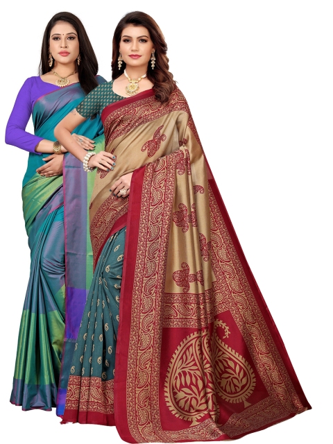 

KALINI Pack of 2 Red & Blue Art Silk Saree