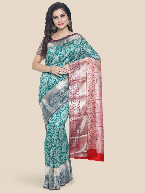 

KLM Fashion Mall Green & Pink Woven Design Silk Blend Kanjeevaram Saree
