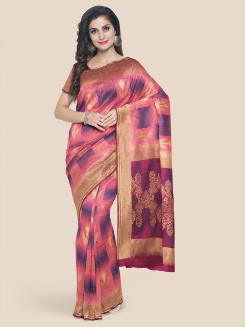

KLM Fashion Mall Pink & Navy Blue Silk Blend Banarasi Saree