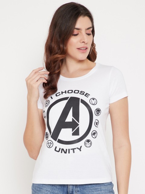 

Marvel by Wear Your Mind Women White Typography Printed T-shirt