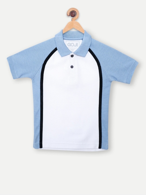 

GOJI Boys White & Blue Polo Collar Extended Sleeves T-shirt