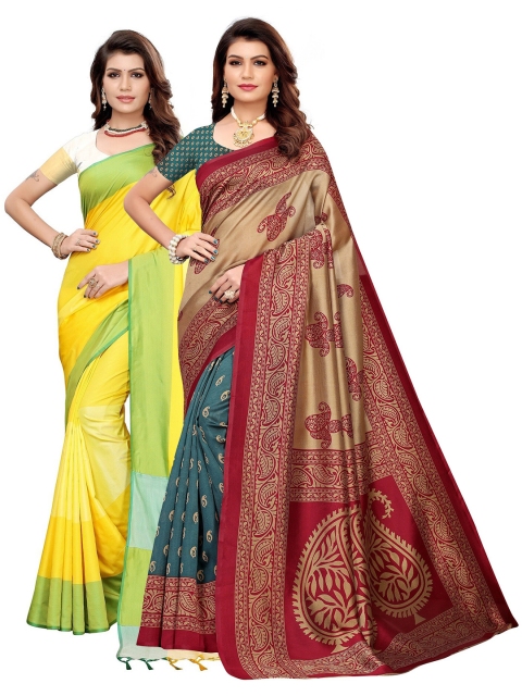 

KALINI Pack of 2 Yellow & Red Ethnic Motifs Art Silk Saree