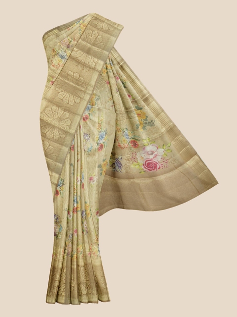 

Kalamandir Gold Coloured Floral Silk Blend Banarasi Saree
