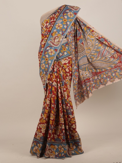 

Pothys Red & Blue Kalamkari Saree
