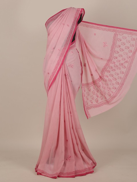 

Pothys Pink Ethnic Motifs Poly Georgette Saree