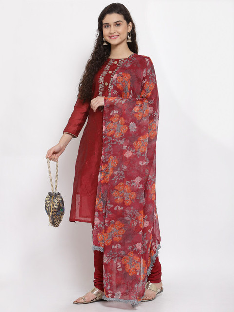 

Me Lady Fashion Maroon & Silver-Toned Embroidered Semi-Stitched Dress Material