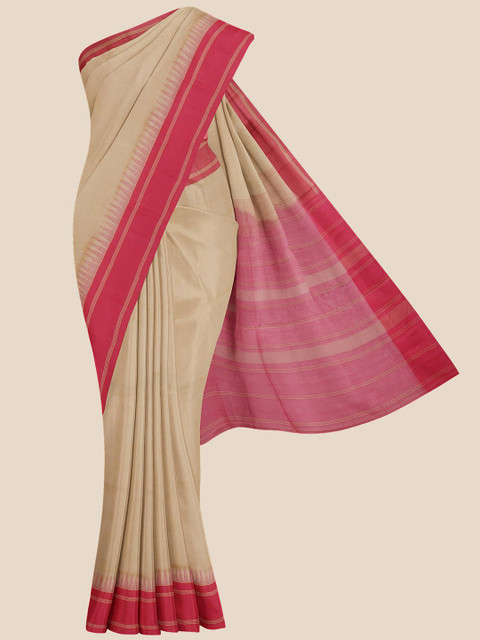 

Kalamandir Women Cream & Red Pure Cotton Solid Venkatgiri Saree