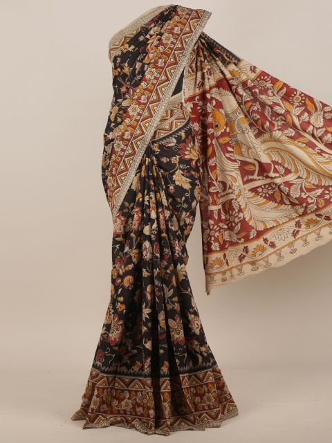 

Pothys Women Brown & Black Pure Cotton Floral Printed Saree