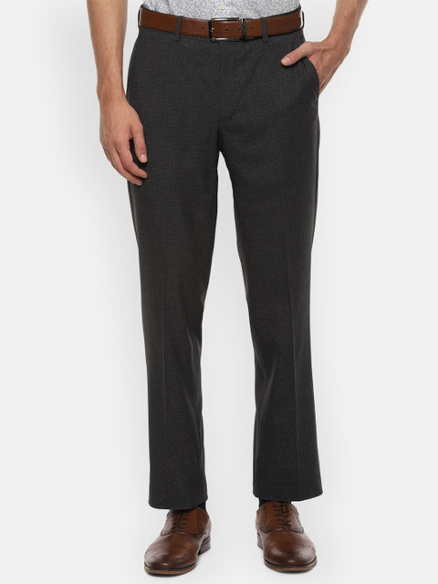 

Louis Philippe Men Grey Textured Formal Trousers