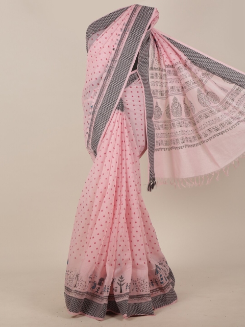

Pothys Pink & Black Warli Printed Saree