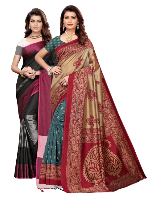

KALINI Pack Of 2 Beige & Black Ethnic Motifs Art Silk Sarees