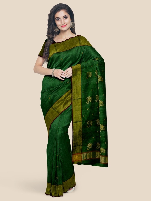

KLM Fashion Mall Green Zari Chanderi Cotton Blend Saree