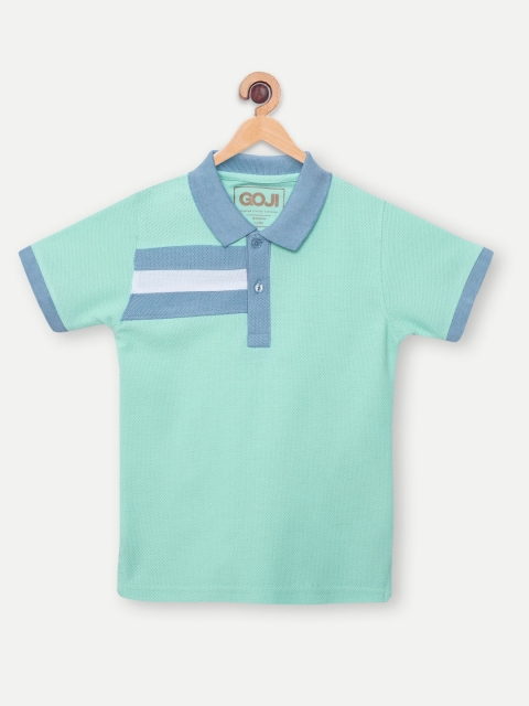 

GOJI Boys Sea Green & Blue Colourblocked Polo Collar T-shirt