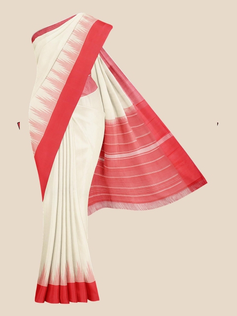 

KLM Fashion Mall Cream & Red Pure Cotton Venkatgiri Saree