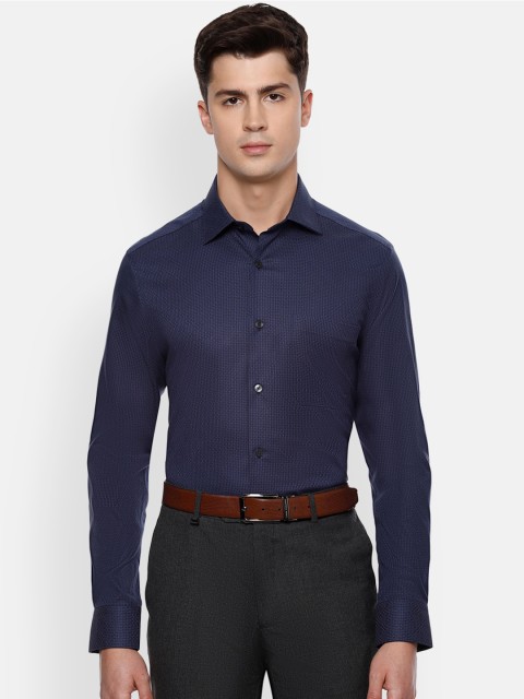 

Louis Philippe Permapress Men Navy Blue Printed Formal Shirt
