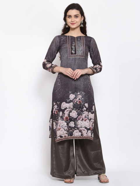 

Me Lady Fashion Charcoal & Peach-Coloured Printed Semi-Stitched Dress Material