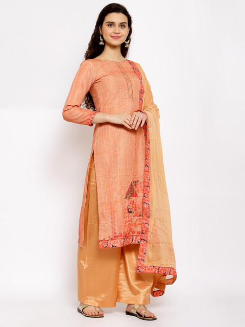 

Me Lady Fashion Orange & Gold-Toned Printed Semi-Stitched Dress Material