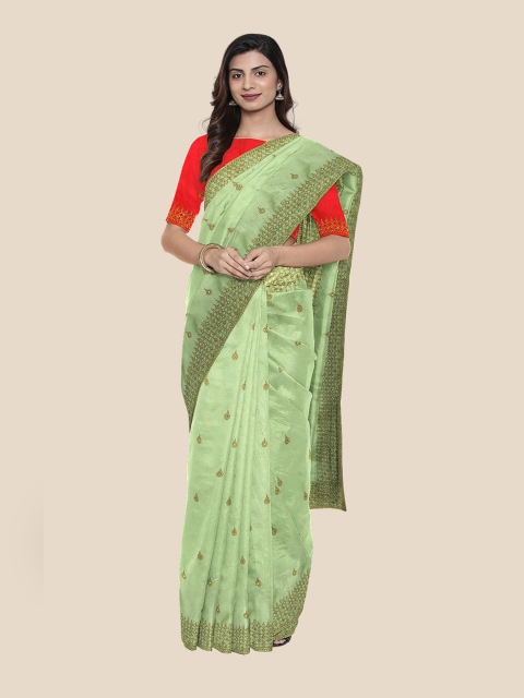 

Kalamandir Green Ethnic Motifs Embroidered Saree