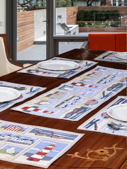 

AVI Living Set Of 4 White & Blue Printed Table Placemats