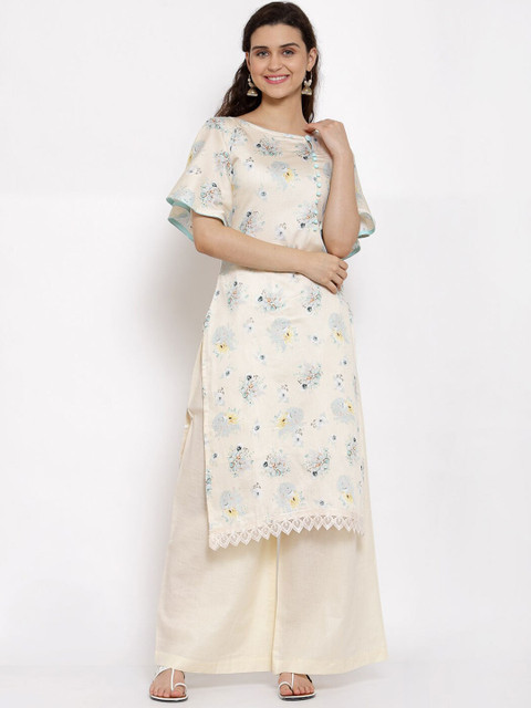 

Me Lady Fashion Cream & Blue Printed Unstitched Dress Material