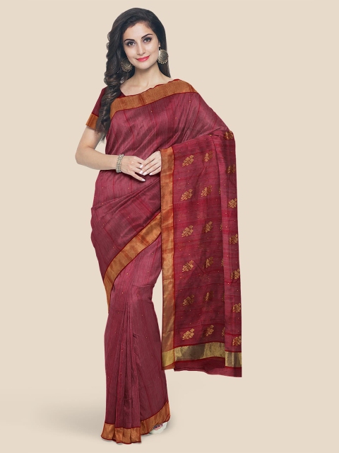 KLM Fashion Mall Maroon Chanderi Saree