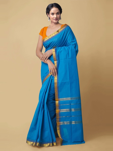 

Unnati Silks Blue Pure Cotton Venkatgiri Saree