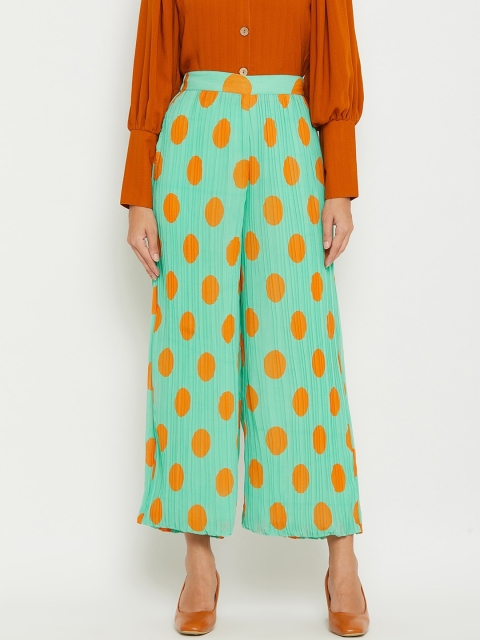 

PANIT Women Sea Green Printed Loose Fit Polka Dots Parallel Trousers