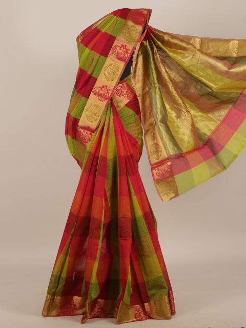 

Pothys Green & Red Striped Zari Silk Cotton Saree