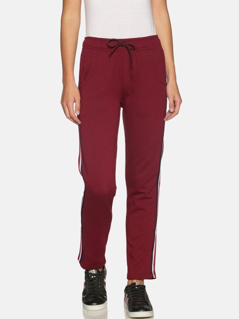 

PICOT Women Cotton Blend Solid Maroon With Red White & Black Color Side Taping Track Pant