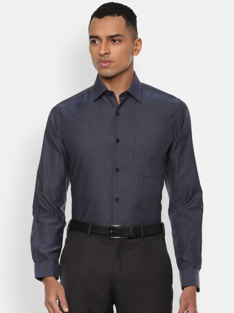 

Van Heusen Men Navy Blue & White Polka Dots Printed Pure Cotton Formal Shirt