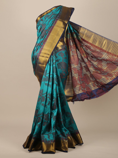 

Pothys Blue Ethnic Motifs Zari Jute Silk Saree