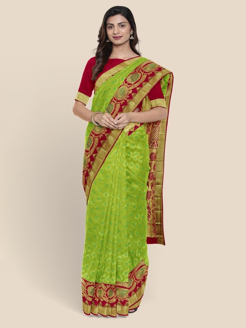 

Kalamandir Green Ethnic Motifs Zari Silk Blend Kanjeevaram Saree