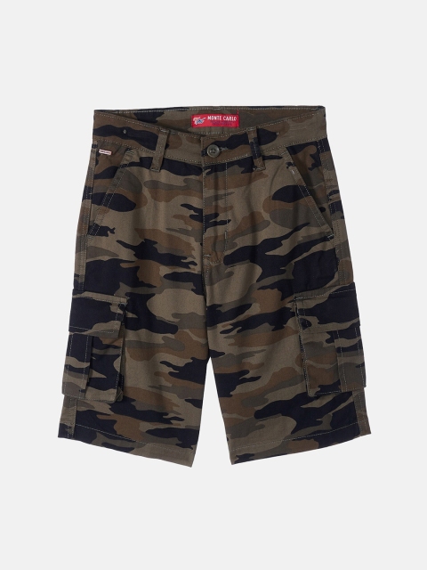 

Monte Carlo Boys Olive Camouflage Printed Mid-Rise Cargo Shorts