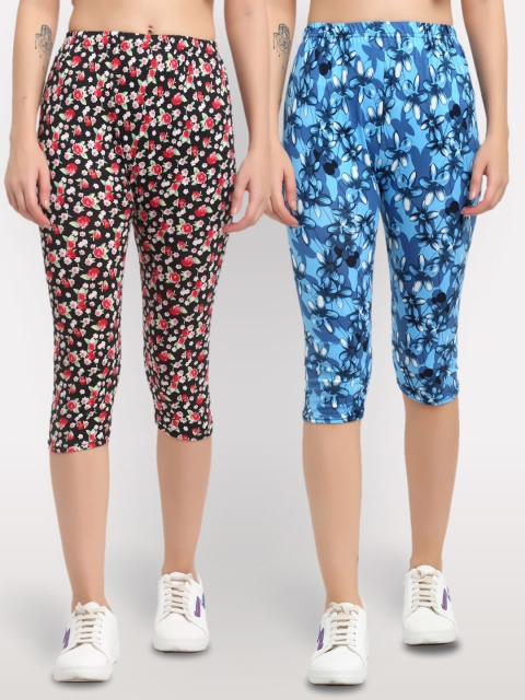 

NEUDIS Women Multi Pack of 2 Printed Capris