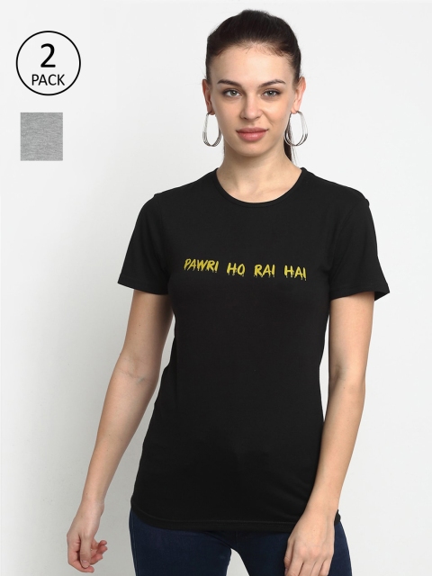 

VIMAL JONNEY Women Pack Of 2 Black & Grey Typography Printed T-shirt