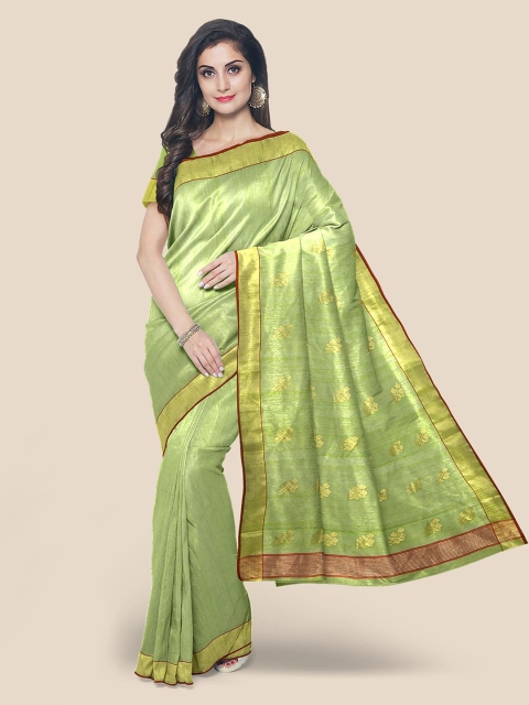 

Kalamandir Green Ethnic Motifs Zari Chanderi Saree