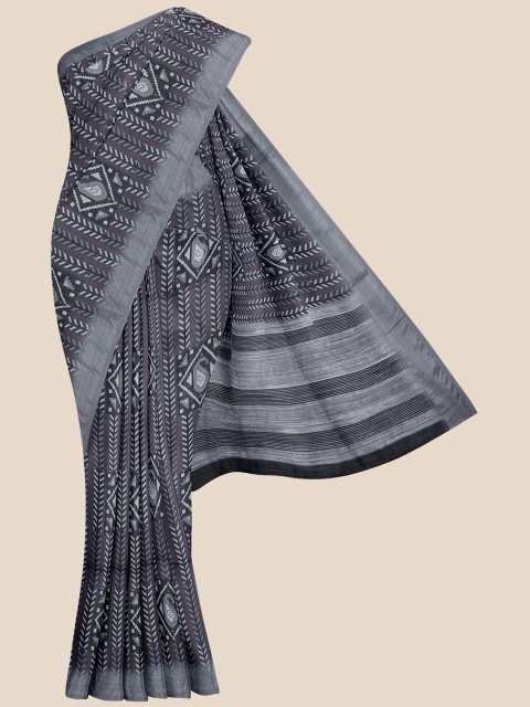 

KLM Fashion Mall Black Striped Linen Blend Saree