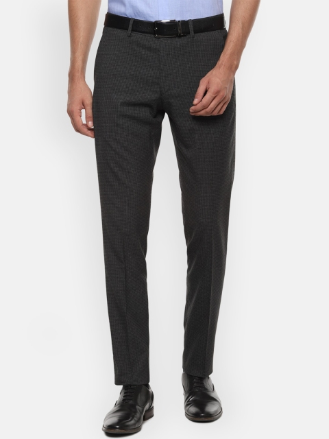 

Louis Philippe Men Grey Textured Checked Slim Fit Formal Trousers