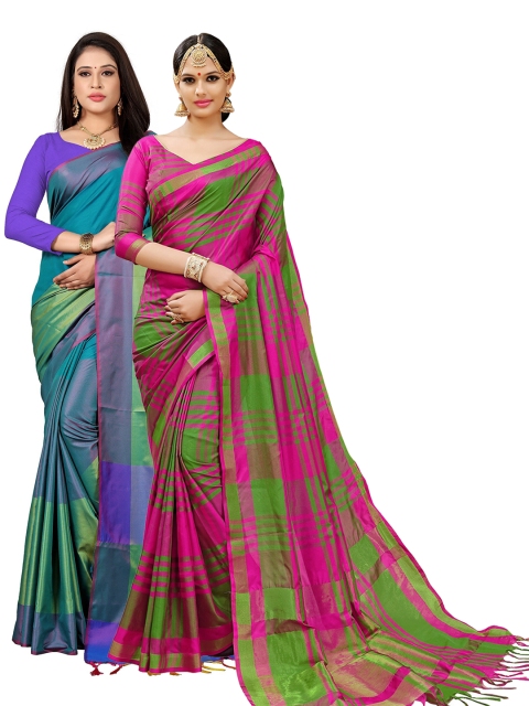

KALINI Pack Of 2 Pink & Green Checked Art Silk Sarees