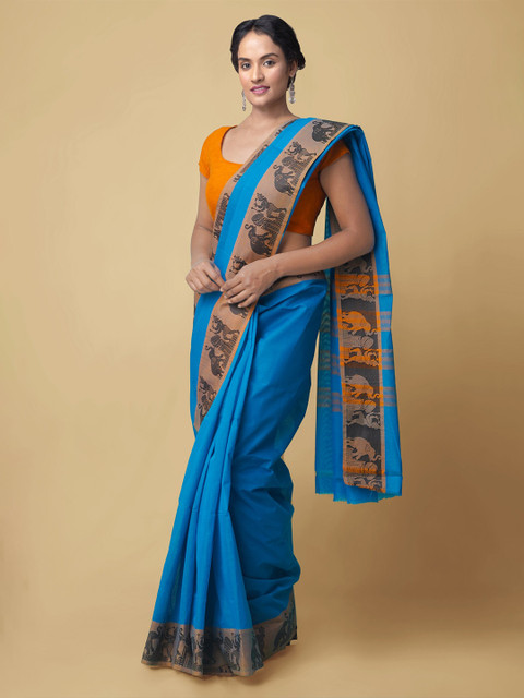 

Unnati Silks Blue Pure Cotton Kanjeevaram Saree