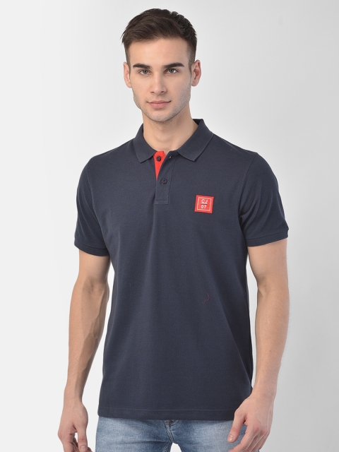

COBB Men Navy Blue Polo Collar Cotton T-shirt