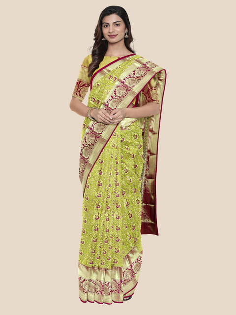 

Kalamandir Gold & Red Woven Design Silk Blend Kanjeevaram Saree